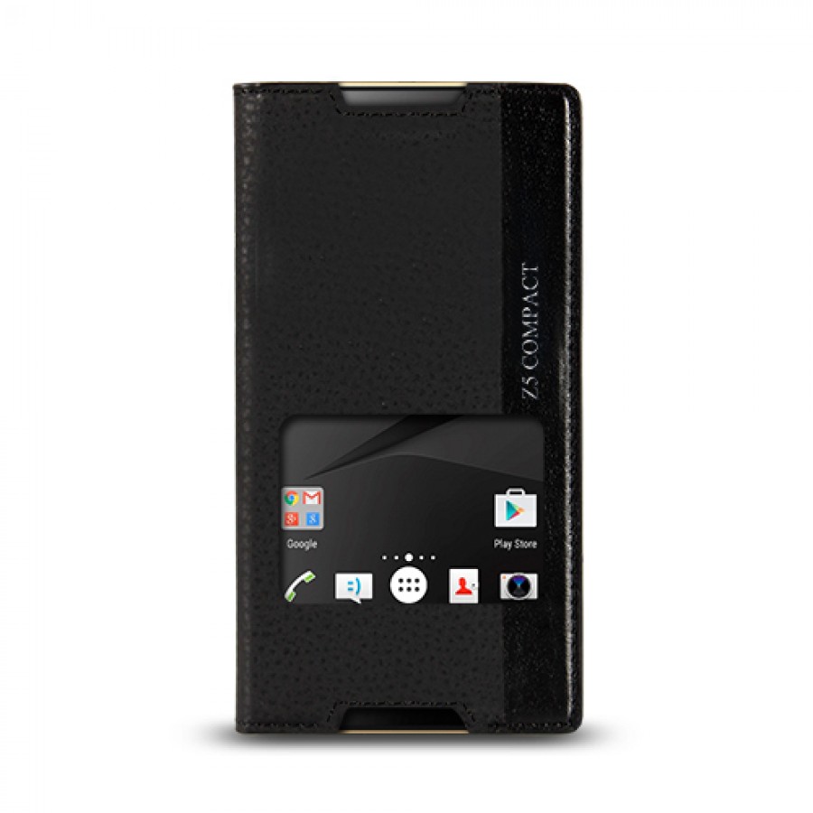 Sony Xperia Z5 Compact - Gizli Mıknatıslı Pencereli Magnum Kılıf Siyah