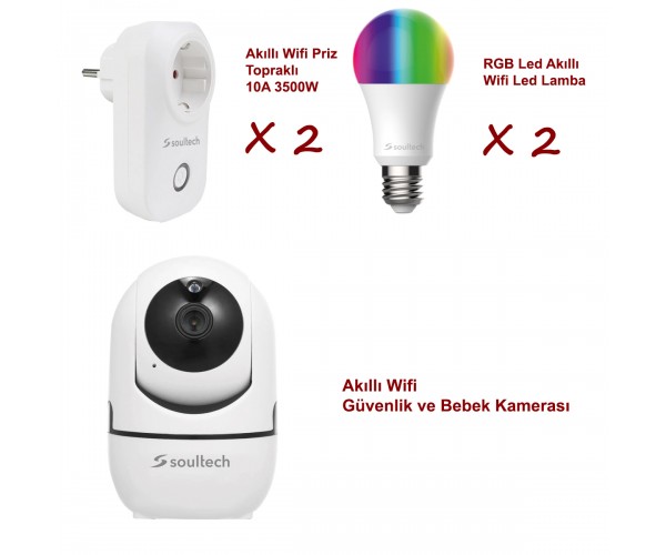 Soultech Akıllı Kamera + 2 Akıllı Led Ampul + 2 Akıllı Priz Güv…
