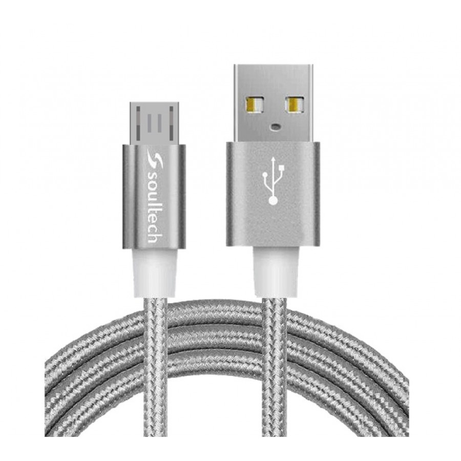 Soultech DK036G Micro USB 2A Örgü Data ve Şarj Kablosu Gümüş