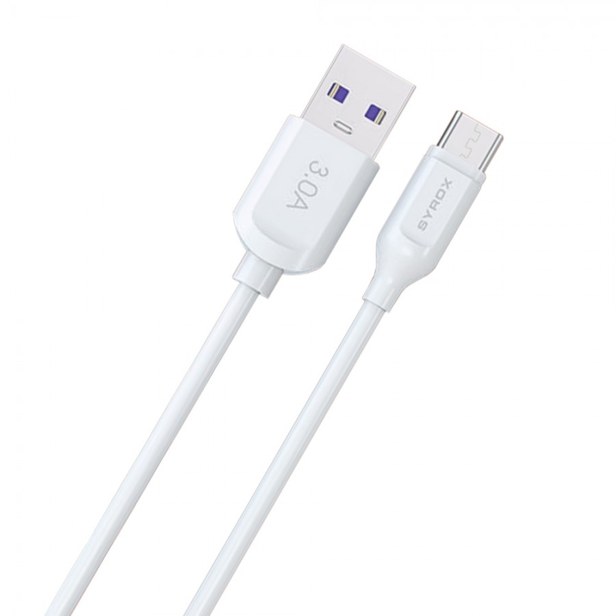 Syrox C107 Micro USB Hızlı Şarj ve Data Kablosu 1mt 3.0A 18W Beyaz