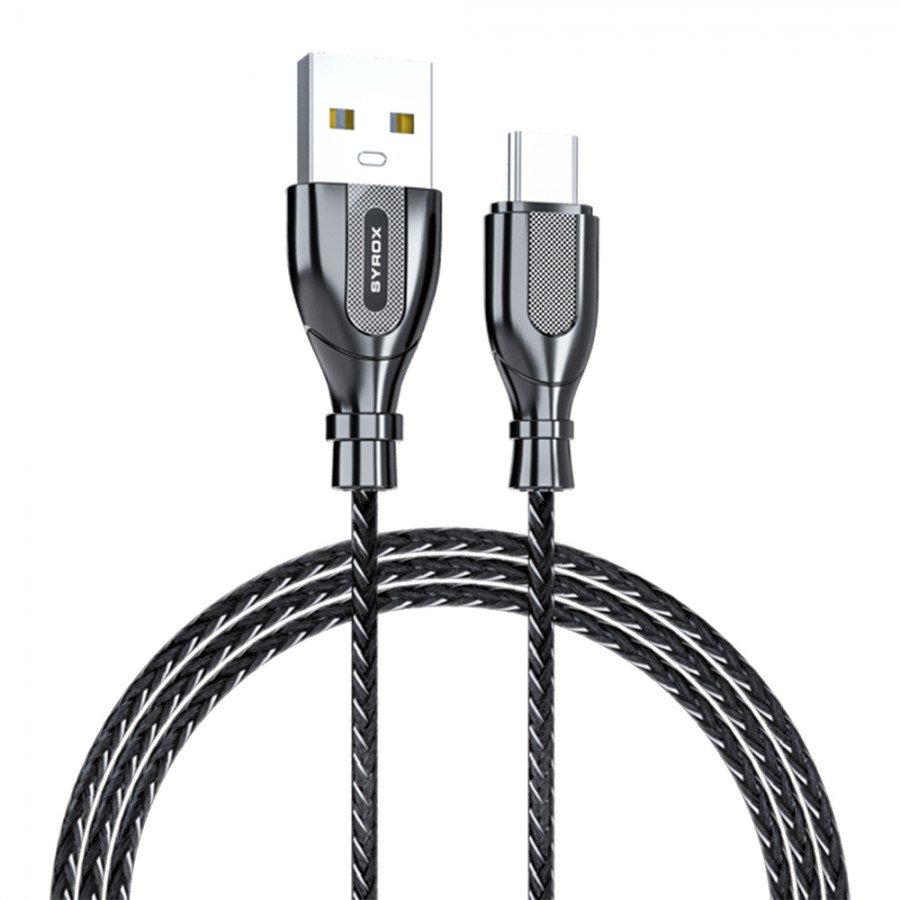 Syrox C121T Ultron Metal Örgü Type-C Data/Şarj Kablosu 2.0A 1mt Siyah