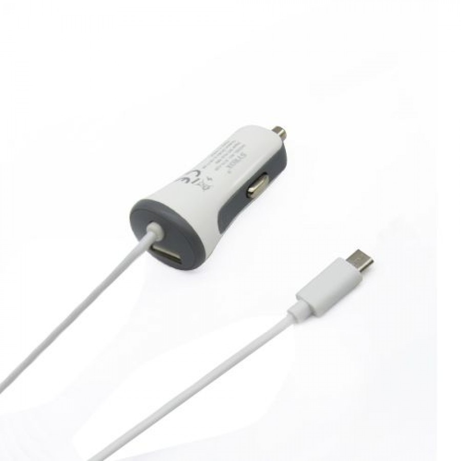 Syrox C26 Araç Şarj Aleti 3.4A Sabit Micro USB Kablo + USB Port Beyaz