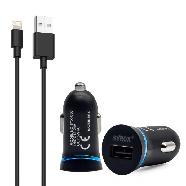 Syrox C30 Araç Şarj Aleti iPhone Lightning Kablo Set 1.0A Siyah…