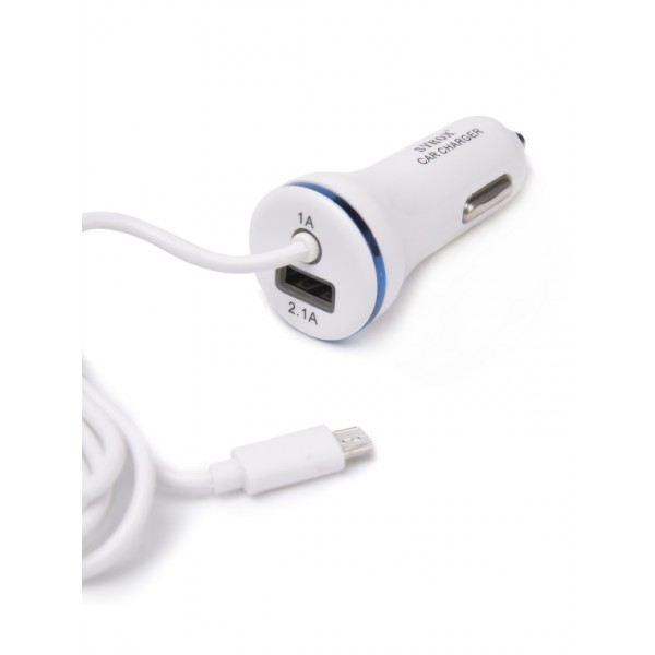 Syrox C37 Araç Şarj Aleti 3.1A Sabit Micro USB Kablo + USB Port Beyaz