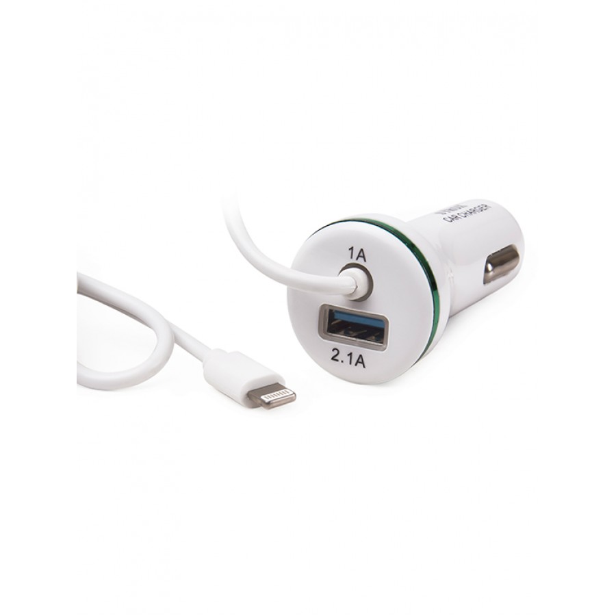 Syrox C39 Araç İçi Şarj Aleti iPh Lightning Sabit Kablo+USB 3.1A Beyaz