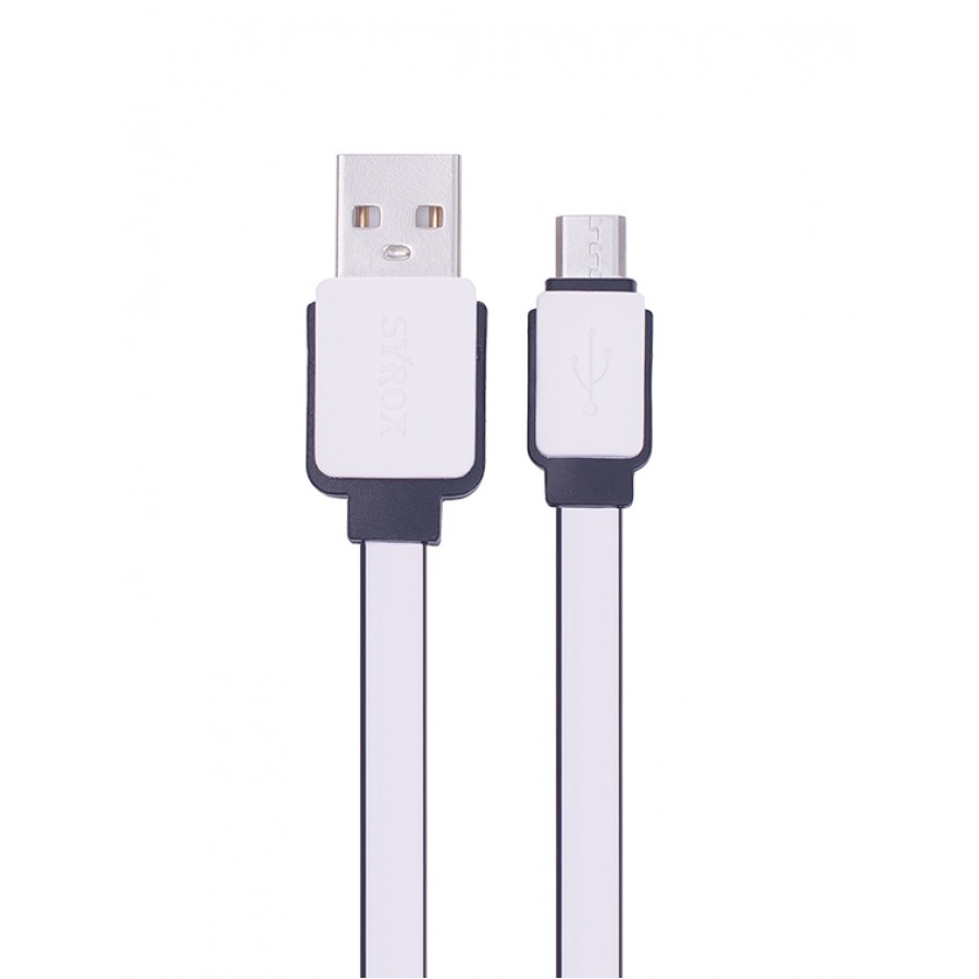 Syrox C63 Micro USB Şarj ve USB Data Kablosu Yassı 2.0A 1.2mt Beyaz