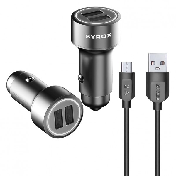 Syrox CR10 Araç Şarj Aleti Hızlı Metal Başlık ve Micro USB Kablo Set…