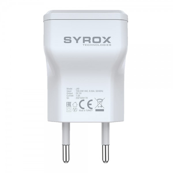 Syrox J49 USB Şarj Adaptörü (Başlık) 1.0A Beyaz…