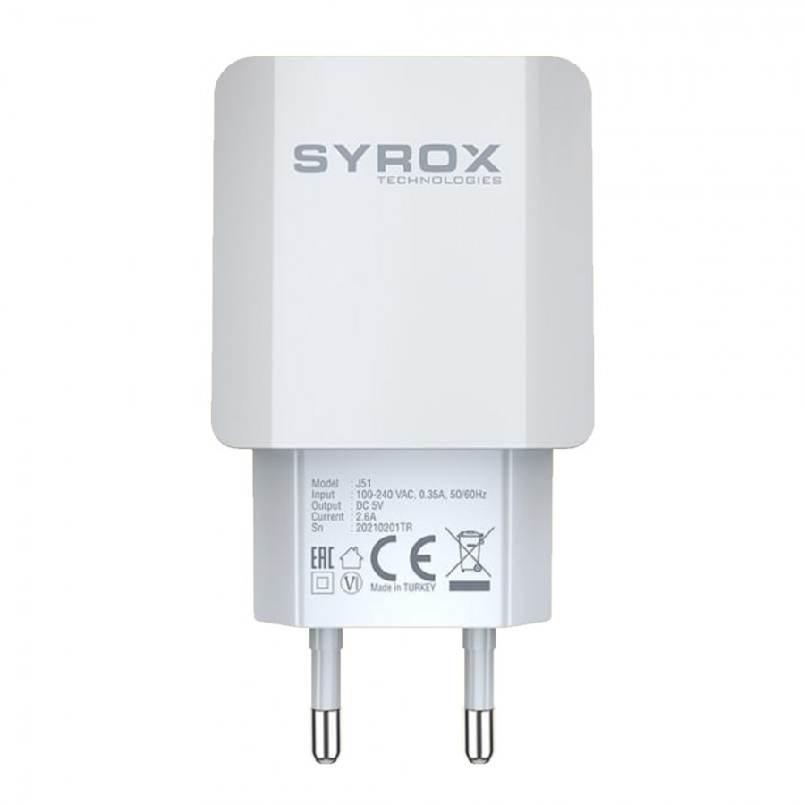 Syrox J51 Hızlı USB Şarj Adaptörü (Başlık) 2.6A - Beyaz