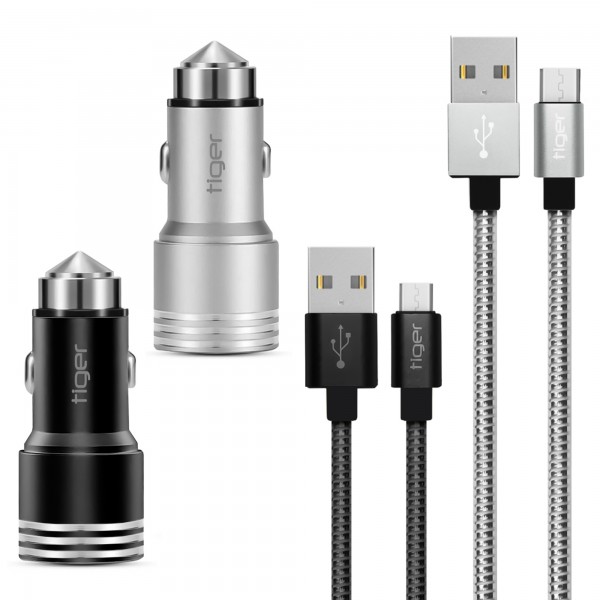 Tiger Metal Oto-Araç Şarj Aleti + Micro USB Hızlı Kablo 2.4A …