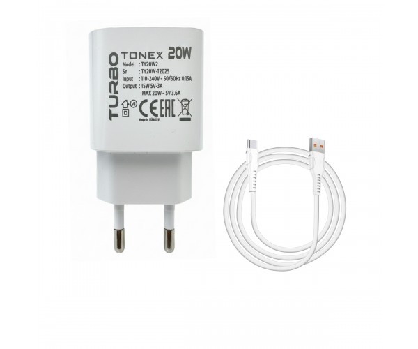 Tonex 20W 4.0A USB-A to Type-C Kablolu Şarj Aleti…
