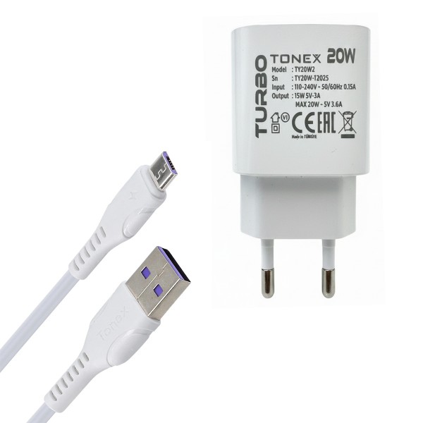 Tonex 20W 4A QC3.0 Hızlı Şarj Aleti ve Micro USB Kablo Set…