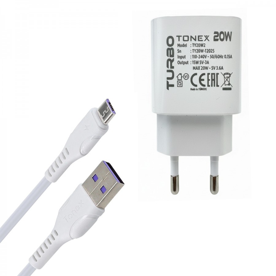 Tonex 20W 4A QC3.0 Hızlı Şarj Aleti ve Micro USB Kablo Set Tonex 20W 4A QC3.0 Hızlı Şarj Aleti ve Micro USB Kablo Set
