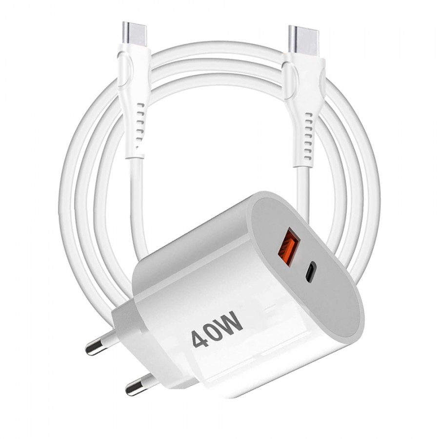 Tonex 40W USB-A + Type-C 2x Çıkışlı Type-C to Type-C Kablolu Şarj Aleti